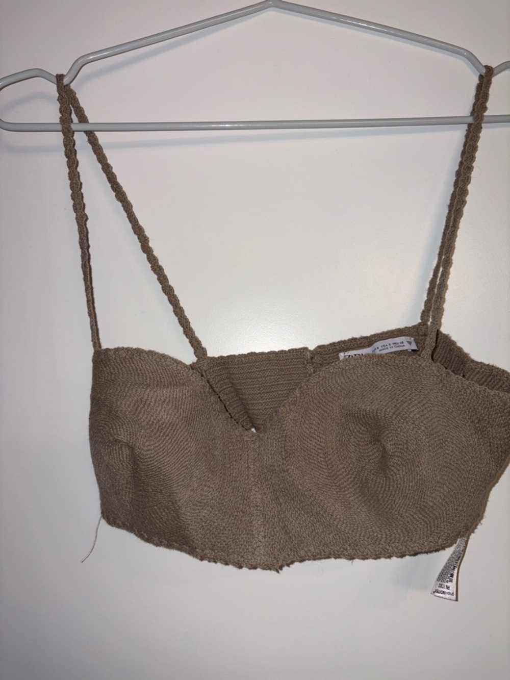 Zara Brown Knit Cropped Bustier Tank Top